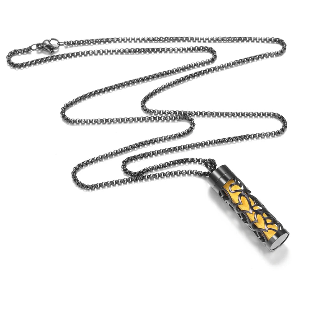 Black Cylindrical Women Various Patterns Stainless Steel Aromatherapy Essential Oil Necklace Perfume Diffuser Lockets Pendant