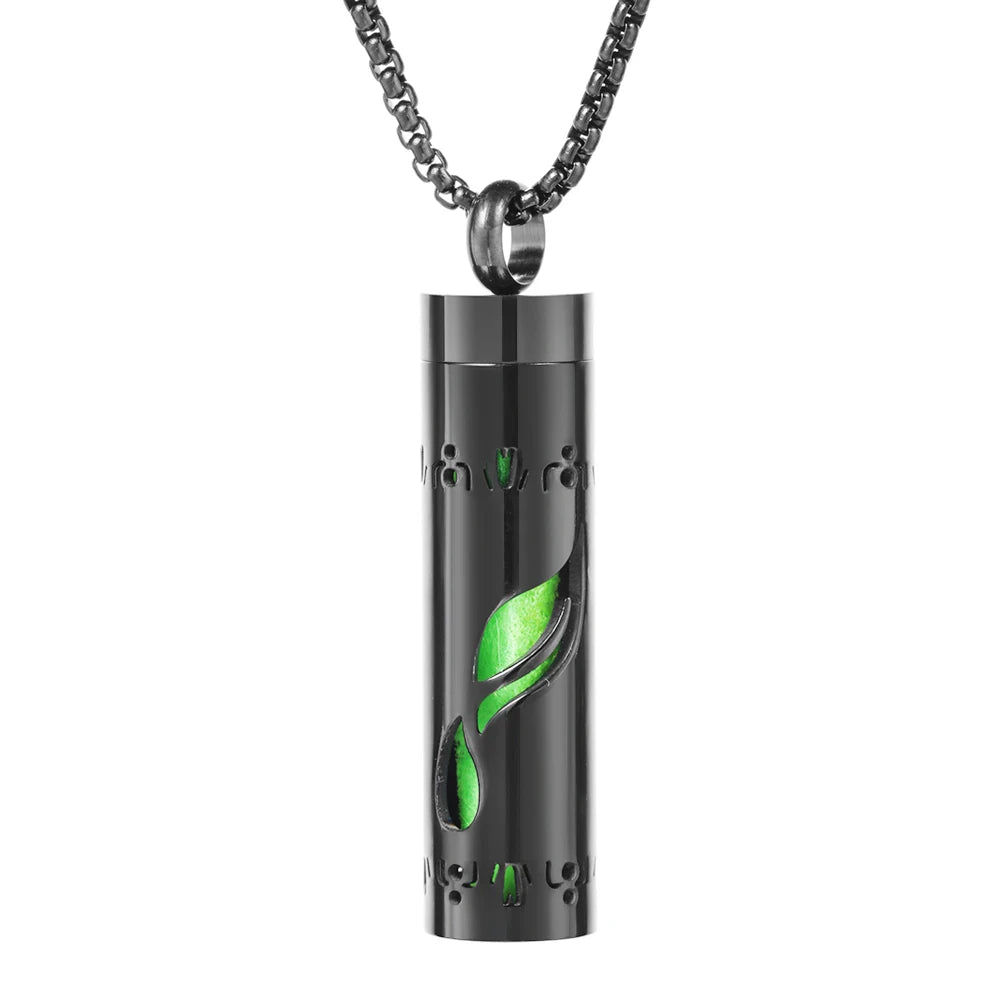Black Cylindrical Women Various Patterns Stainless Steel Aromatherapy Essential Oil Necklace Perfume Diffuser Lockets Pendant