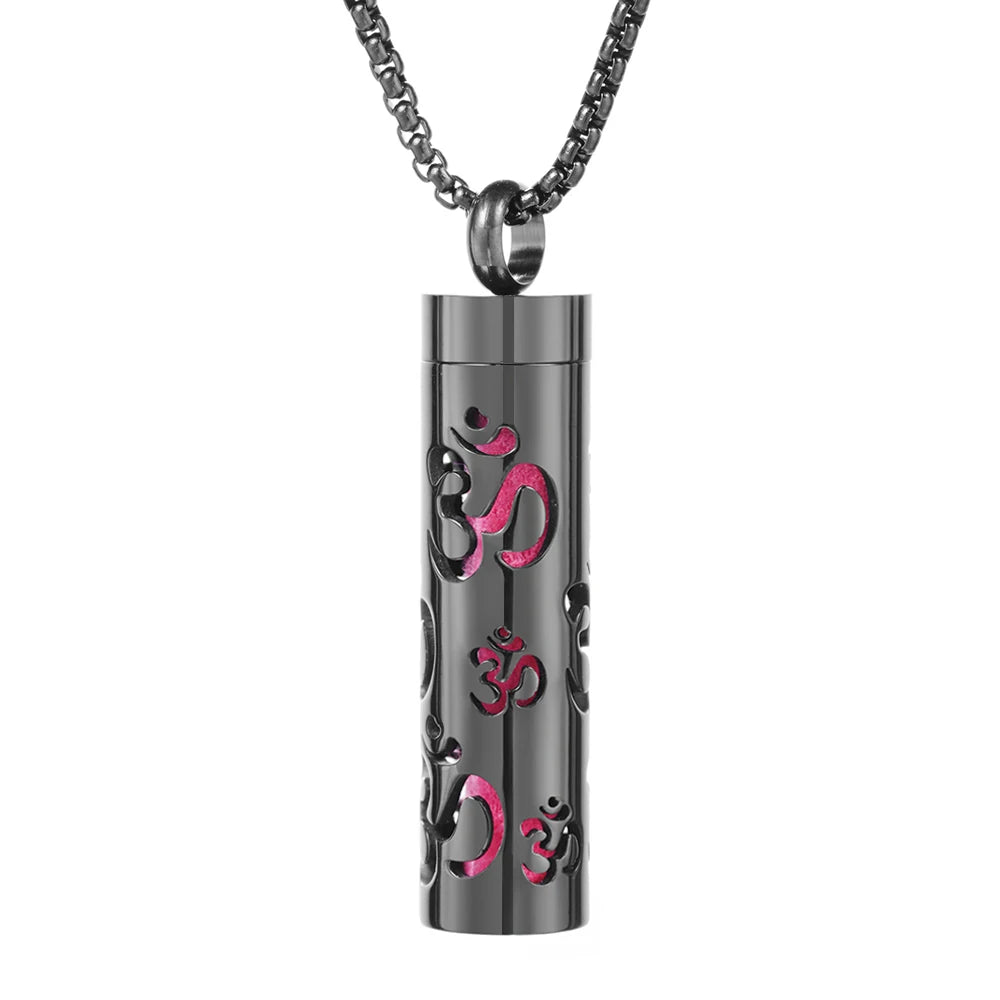 Black Cylindrical Women Various Patterns Stainless Steel Aromatherapy Essential Oil Necklace Perfume Diffuser Lockets Pendant