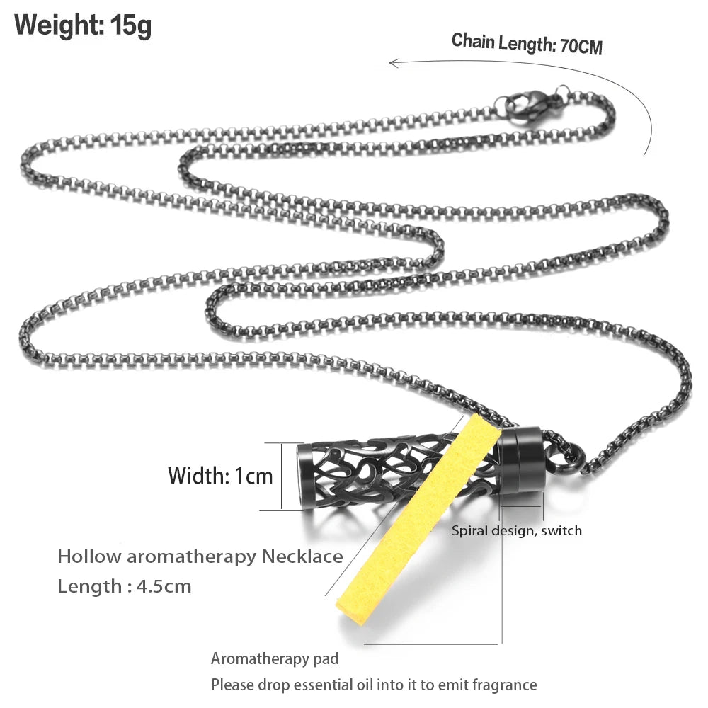 Black Cylindrical Women Various Patterns Stainless Steel Aromatherapy Essential Oil Necklace Perfume Diffuser Lockets Pendant