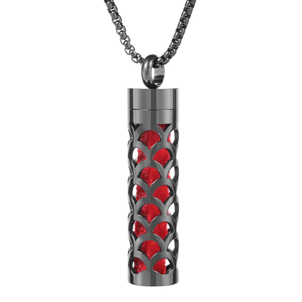 Black Cylindrical Women Various Patterns Stainless Steel Aromatherapy Essential Oil Necklace Perfume Diffuser Lockets Pendant
