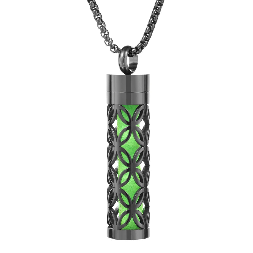 Black Cylindrical Women Various Patterns Stainless Steel Aromatherapy Essential Oil Necklace Perfume Diffuser Lockets Pendant