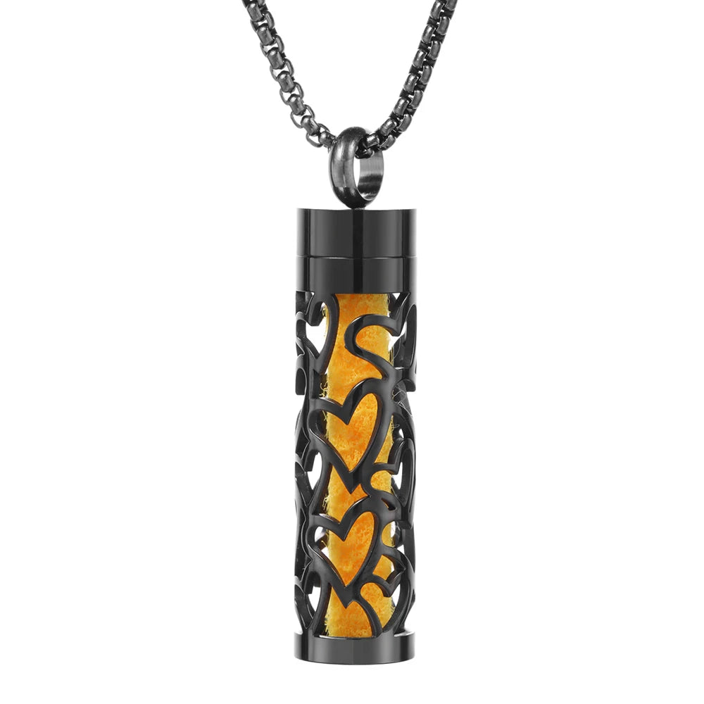 Black Cylindrical Women Various Patterns Stainless Steel Aromatherapy Essential Oil Necklace Perfume Diffuser Lockets Pendant