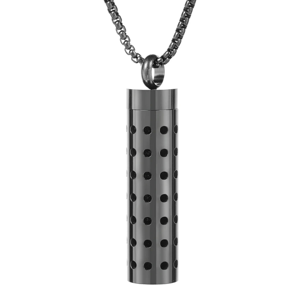 Black Cylindrical Women Various Patterns Stainless Steel Aromatherapy Essential Oil Necklace Perfume Diffuser Lockets Pendant